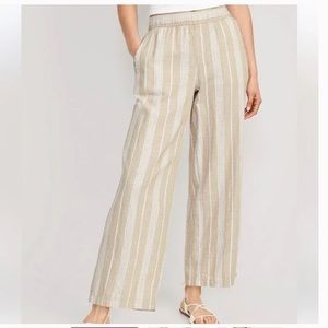 Old Navy High-Waisted Striped Linen-Blend Wide Leg Pant Neutral Small Petite